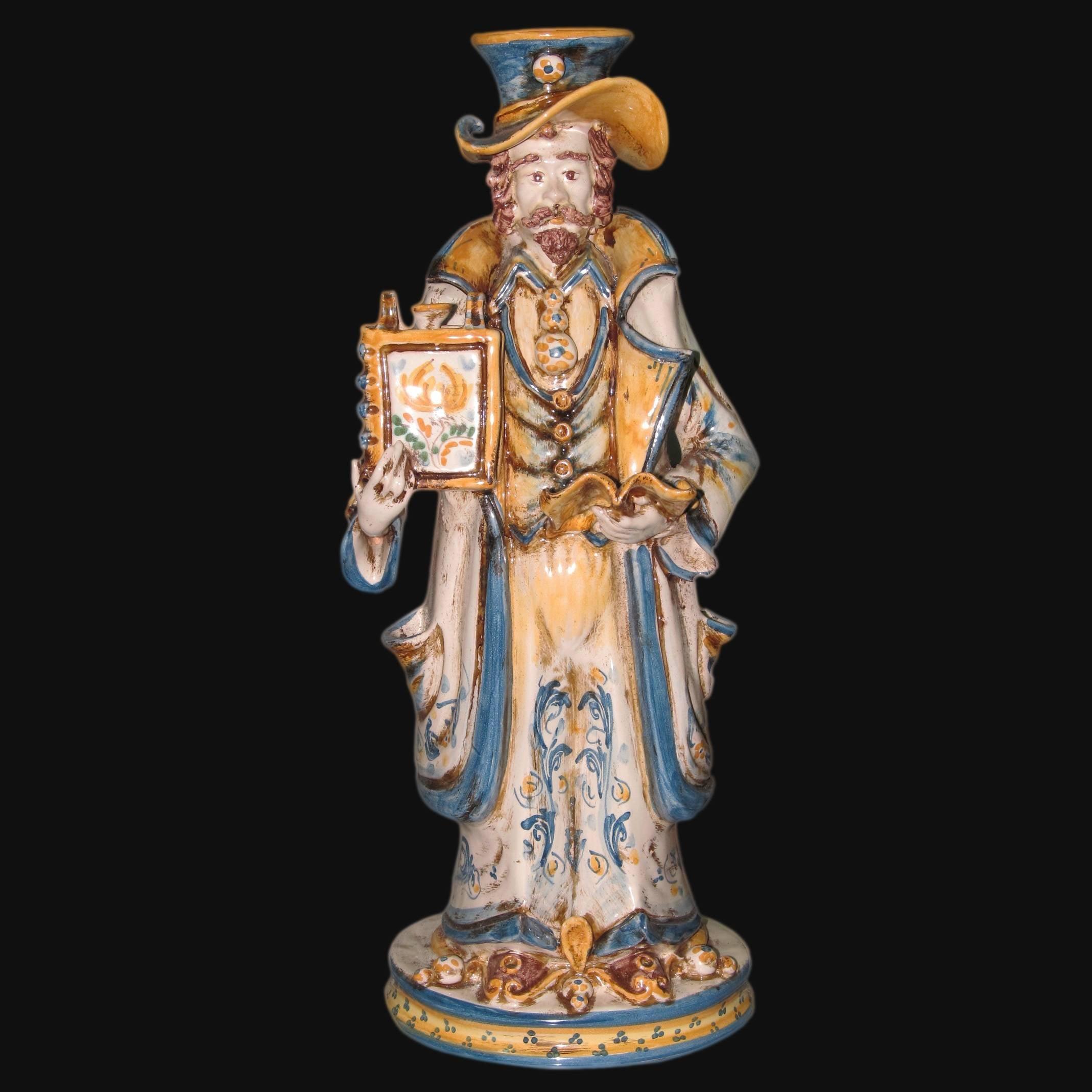 Lumiera piccola uomo h 32 blu/arancio - Modellato a mano - Ceramiche di Caltagirone Sofia