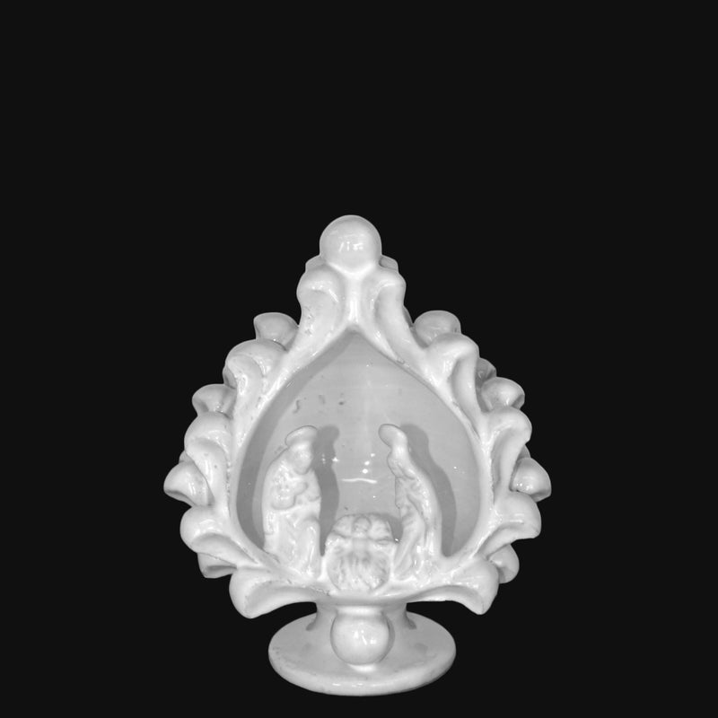 Sicilian Pine Cone Nativity H 12 cm / 4.7", White Line – Italian ceramic from Caltagirone, Sicily