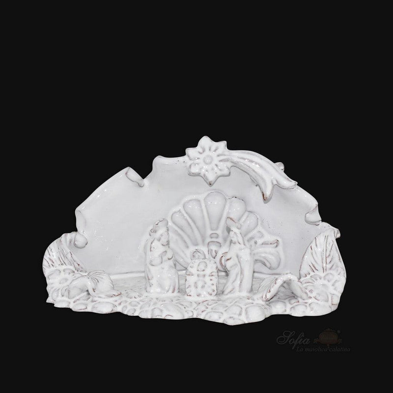Sicilian Nativity Scene 14×10 cm / 6×4", White Line – Sicilian majolica handcrafted in Caltagirone