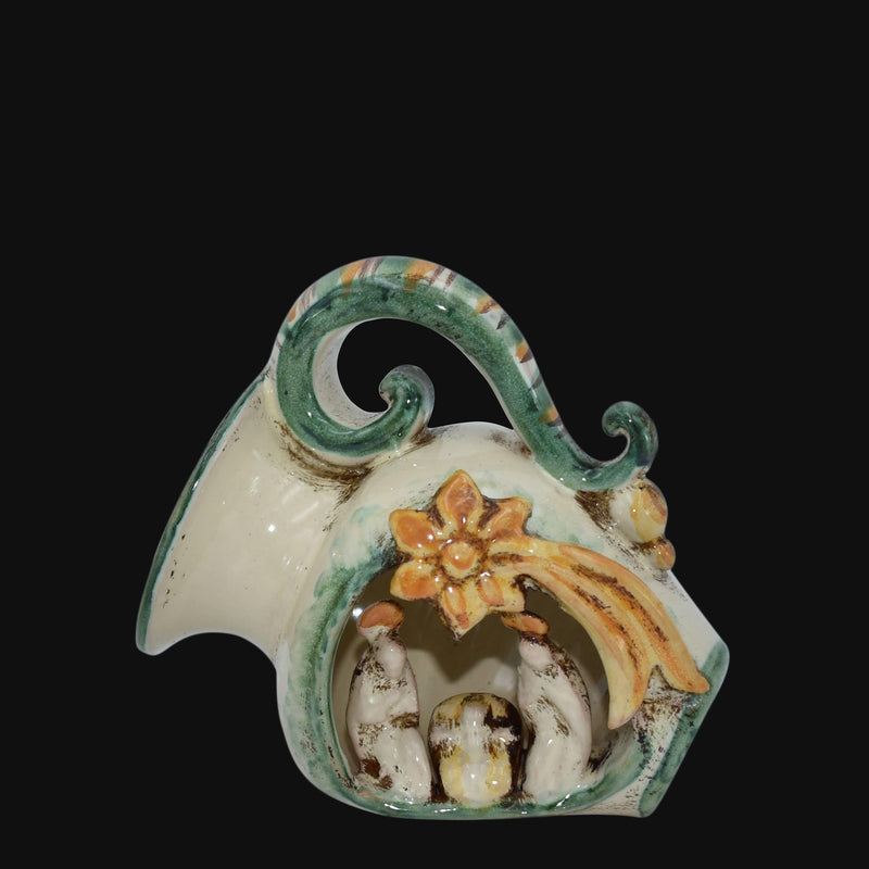 Sicilian Nativity Scene H 10 cm / 3.9", Green and Orange – Italian ceramic from Caltagirone, Sicily