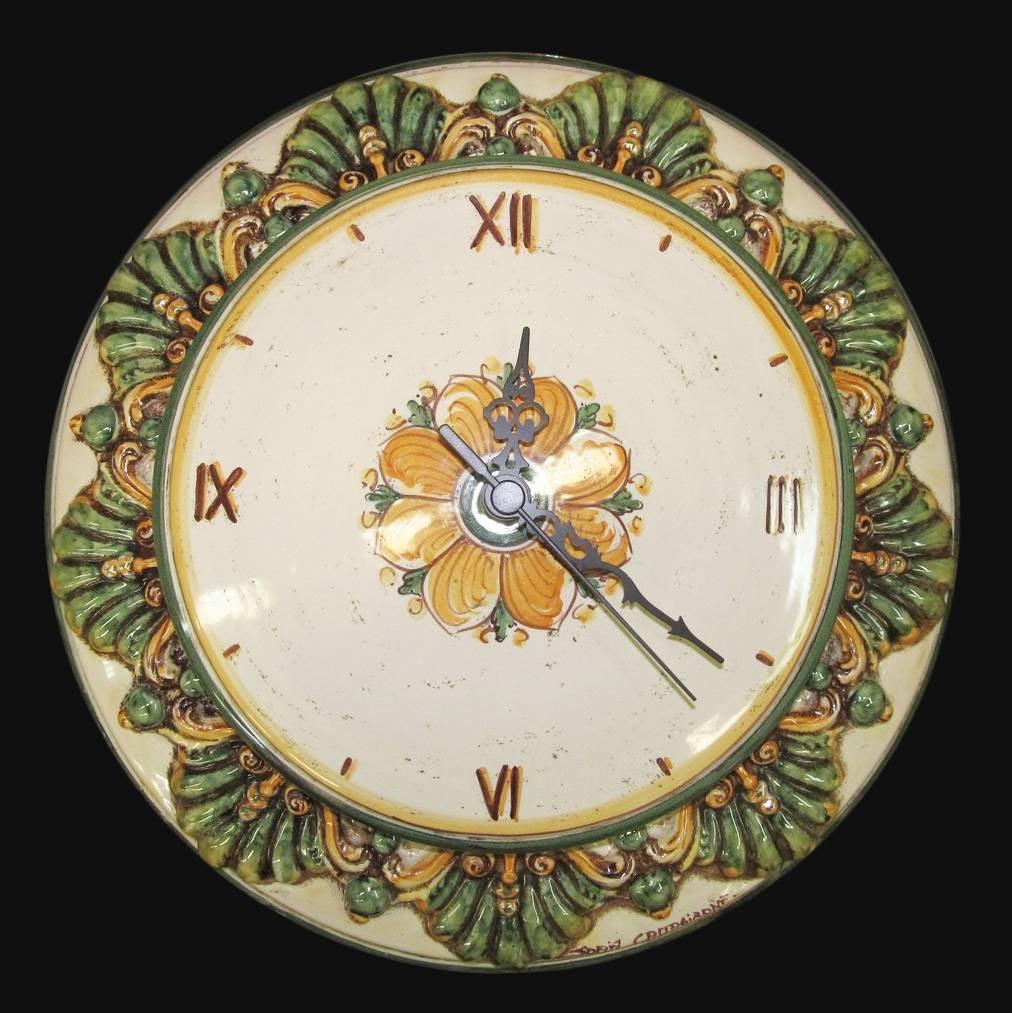 Orologio Ø 38 plastico sofia verde/arancio - Ceramiche di Caltagirone Sofia - Ceramiche di Caltagirone Sofia