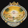 Ovale orizzontale medio c/veliero 23x25 blu e arancio in Ceramica Artistica di Caltagirone - Ceramiche di Caltagirone Sofia