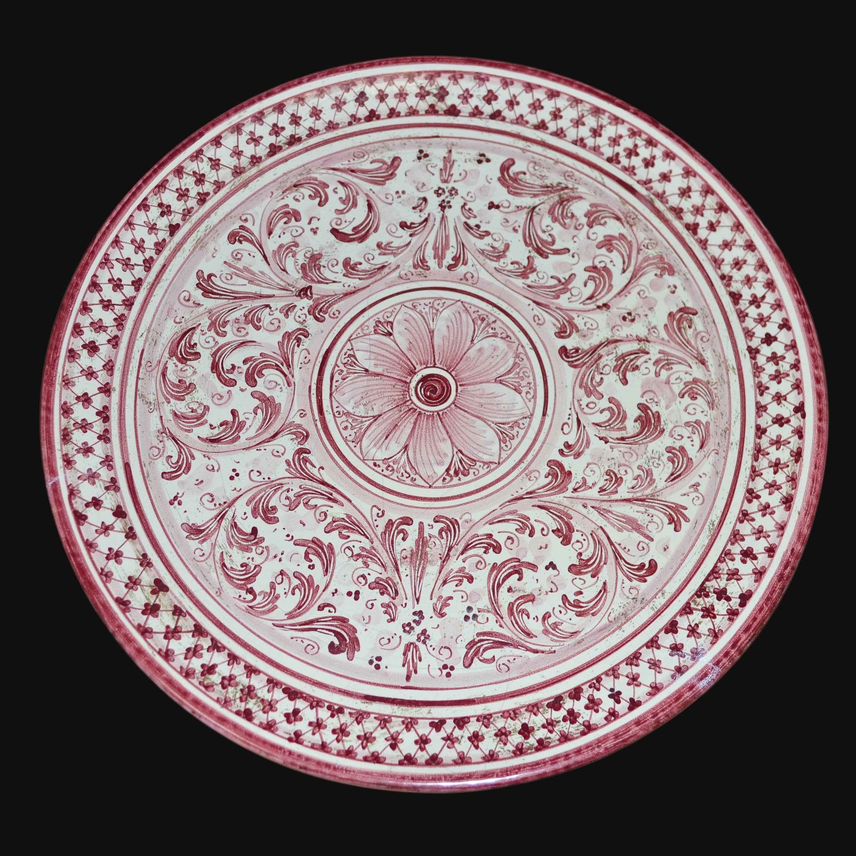 Piatto ornamentale Ø 35/40 s. d'arte mono bordeaux in ceramica artistica di Caltagirone