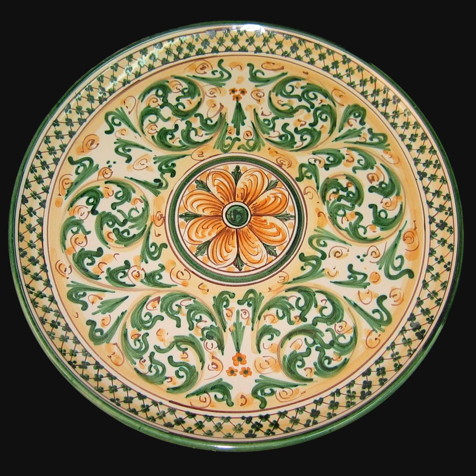 Piatto ornamentale s. d'arte verde e arancio in ceramica artistica di Caltagirone - Ceramiche di Caltagirone Sofia