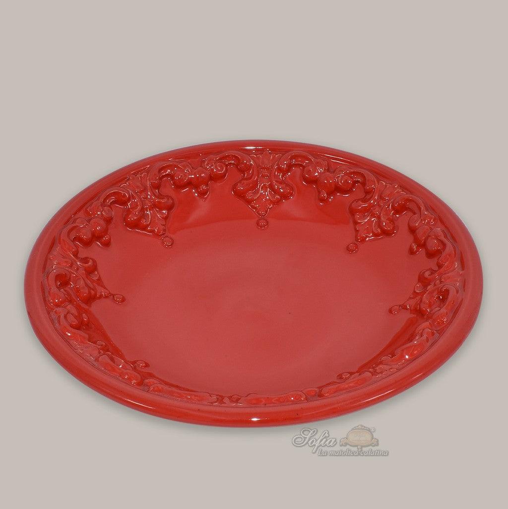 Piatto svuota tasche diam. 30 cm plast Sofia rosso fuoco in ceramica artistica di Caltagirone