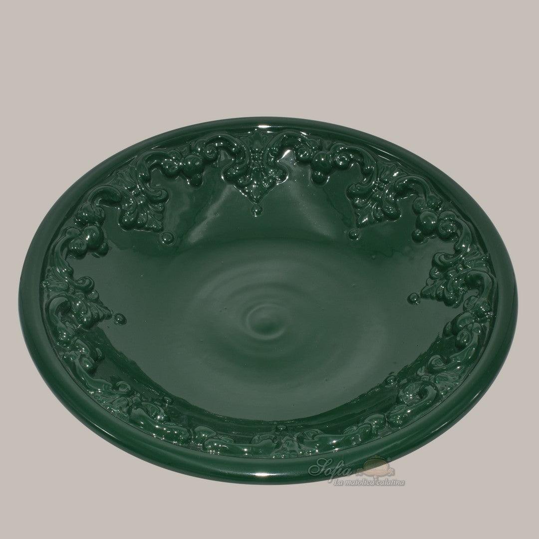 Piatto svuota tasche diam. 30 cm verde antico in ceramica artistica di Caltagirone