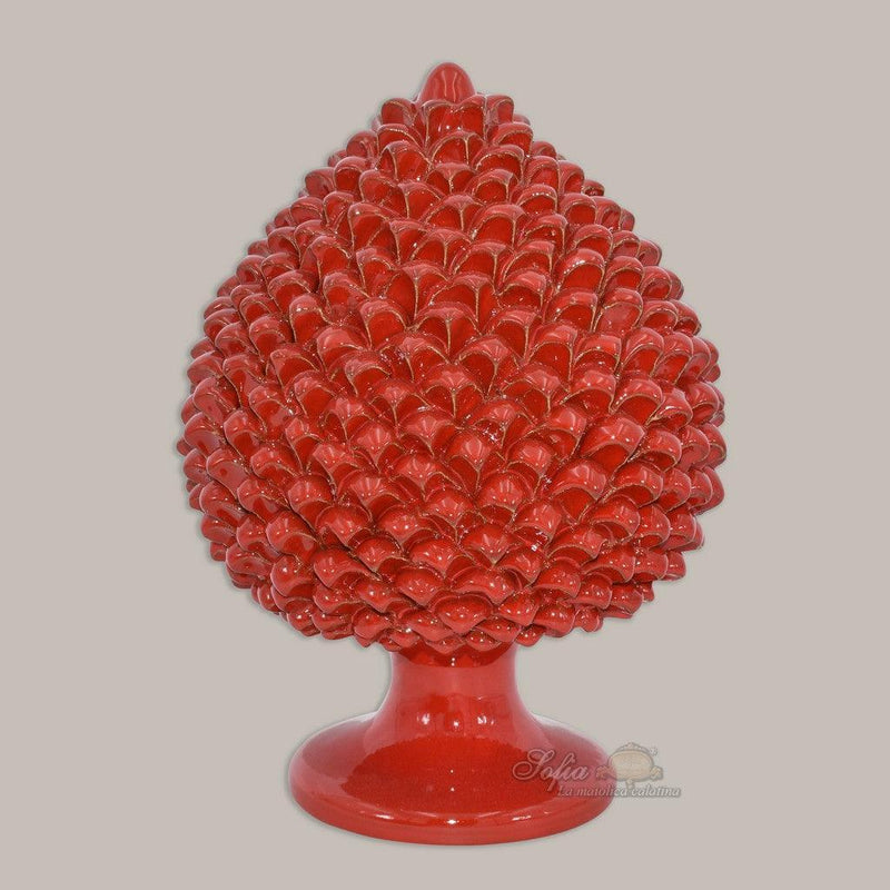 Caltagirone handmade pinecone modeled by hand height 25/40 in integral red