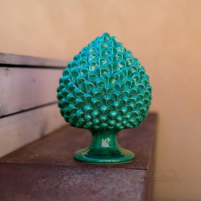 Caltagirone handmade pinecone modeled by hand height 25/40 in integral green