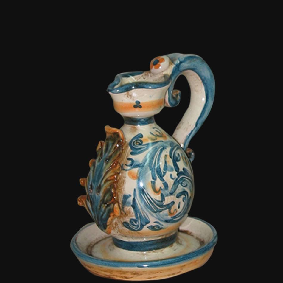 Portacandela in s. d'arte blu/arancio - Lucerna in ceramica di Caltagirone