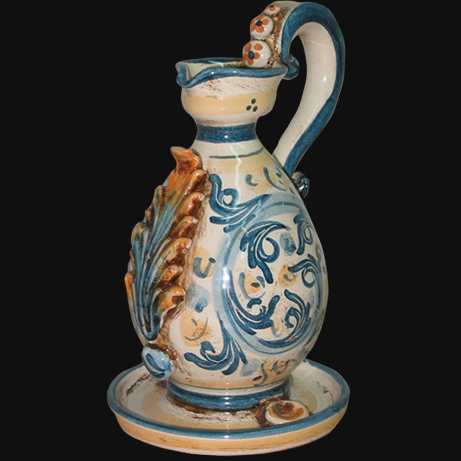 Portacandela in s. d'arte blu/arancio - Lucerna in ceramica di Caltagirone