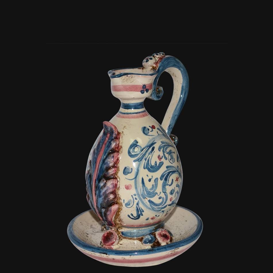 Portacandela in s. d'arte blu/bordeaux - Lucerna in ceramica di Caltagirone