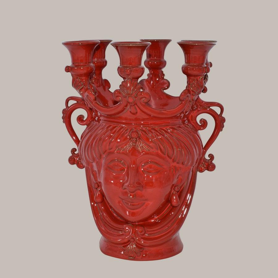 Testa di moro a candeliere moderna h 25 rosso fuoco donna ceramiche di caltagirone - Ceramiche di Caltagirone Sofia