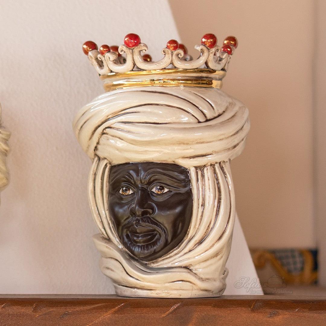 Testa h 20 tuareg madreperla con oro e lustri maschio - Mori siciliani di Caltagirone - 1