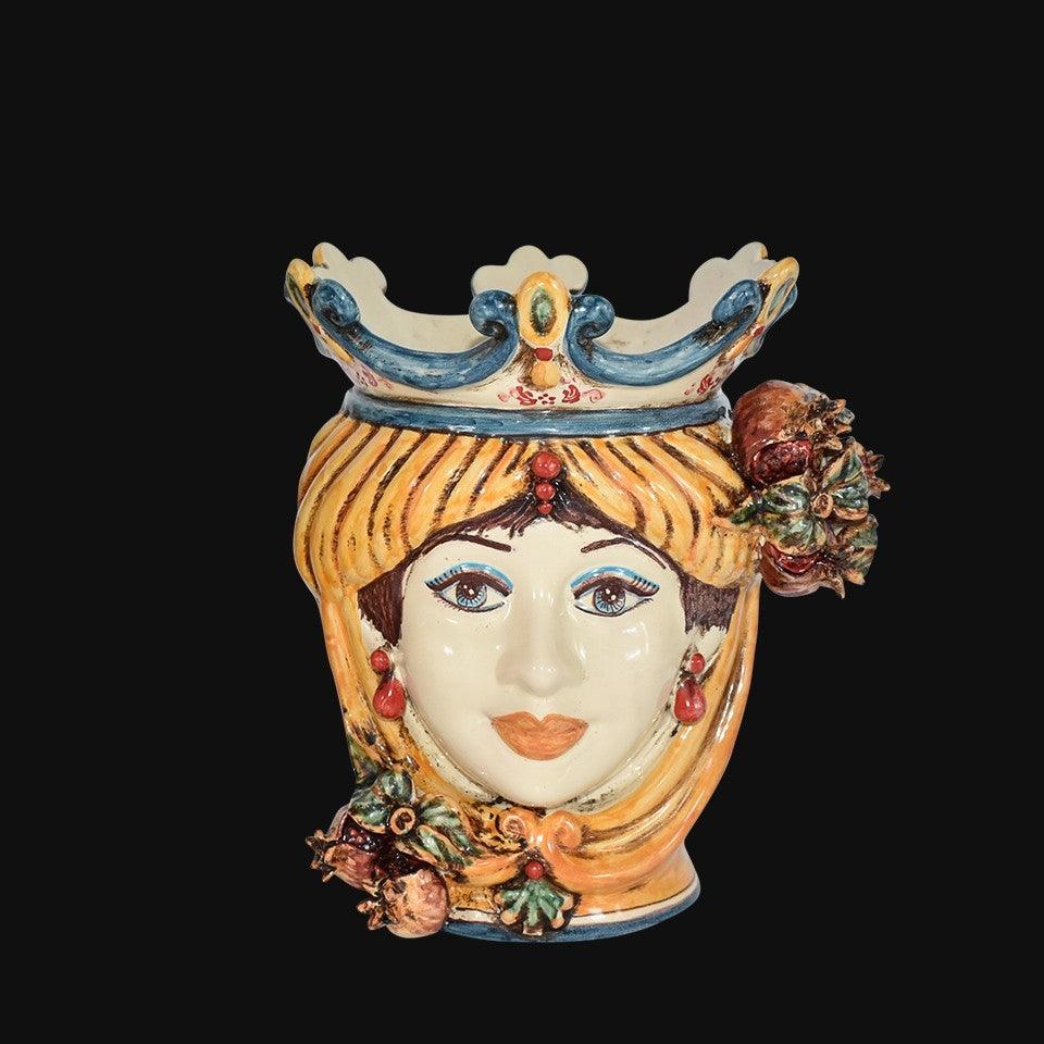 Testa h 25 con melagrana giallo e arancio donna - Ceramiche di Caltagirone Sofia