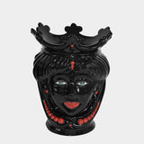 Testa di Moro con Perline, Donna, con Perline Rosse, corona e perle. Ceramiche Sofia, Caltagirone