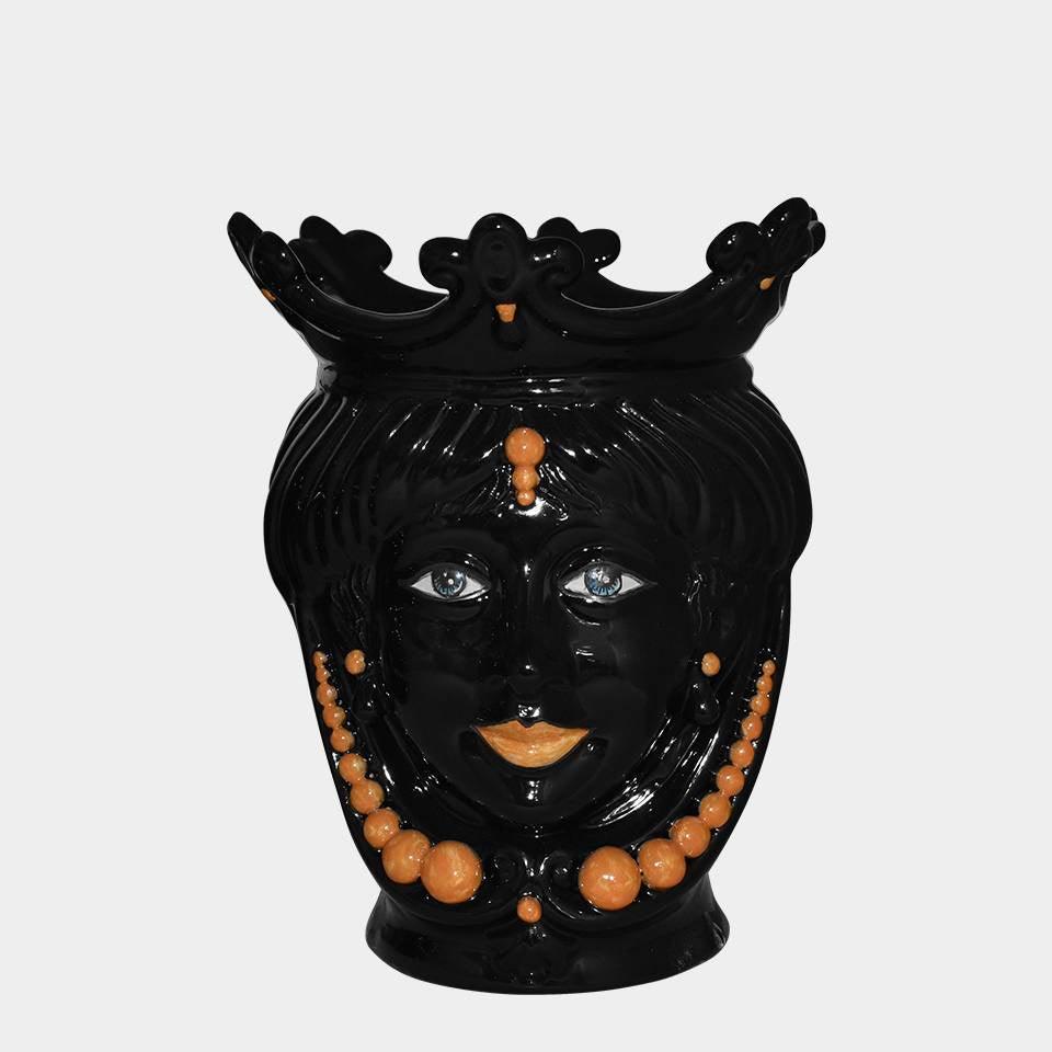 Testa h 25 c/perline black orange femmina - Ceramiche di Caltagirone Sofia