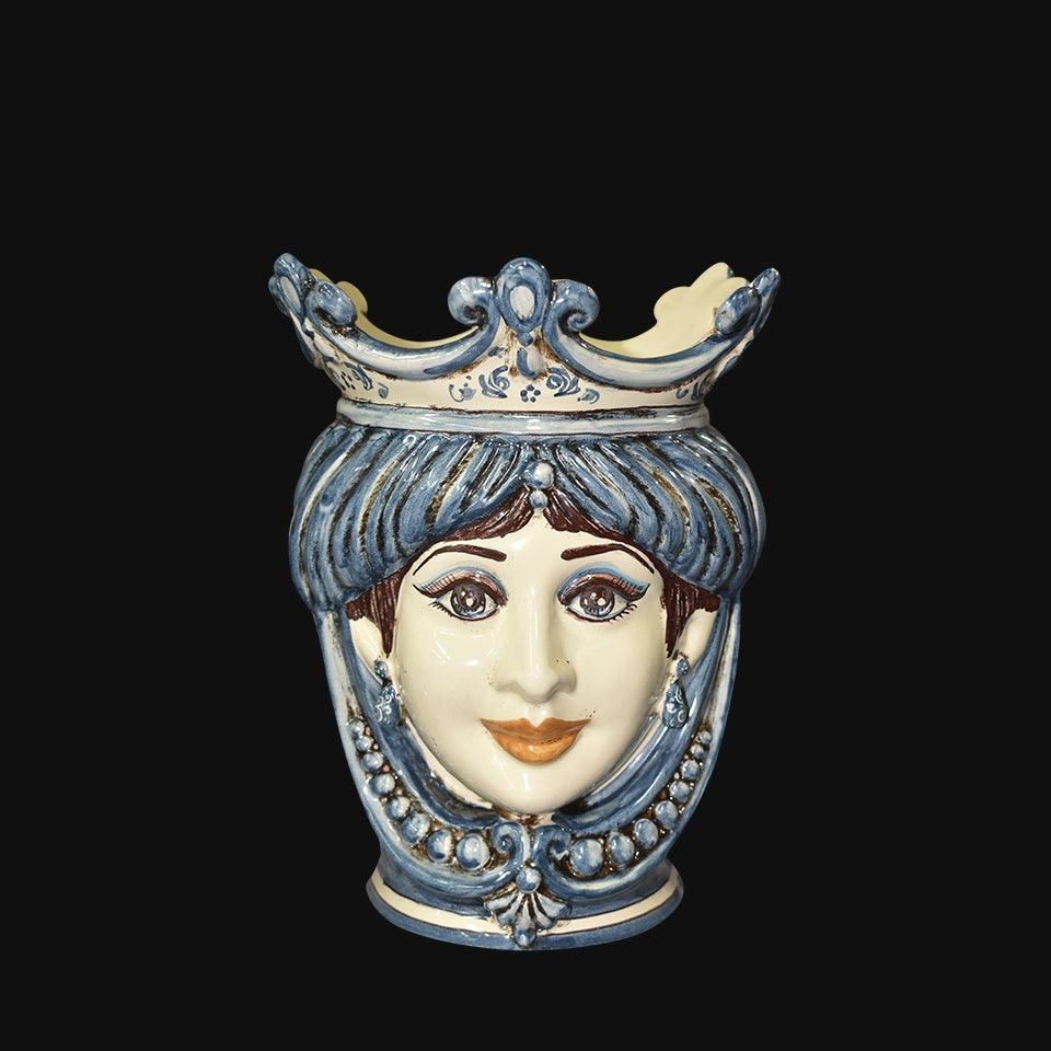 Testa h 25 c/perline mono blu femmina - Ceramiche di Caltagirone Sofia