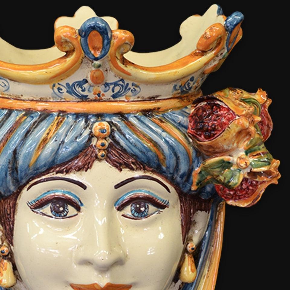 Testa h 25 melograni blu e arancio femmina - Ceramiche di Caltagirone Sofia