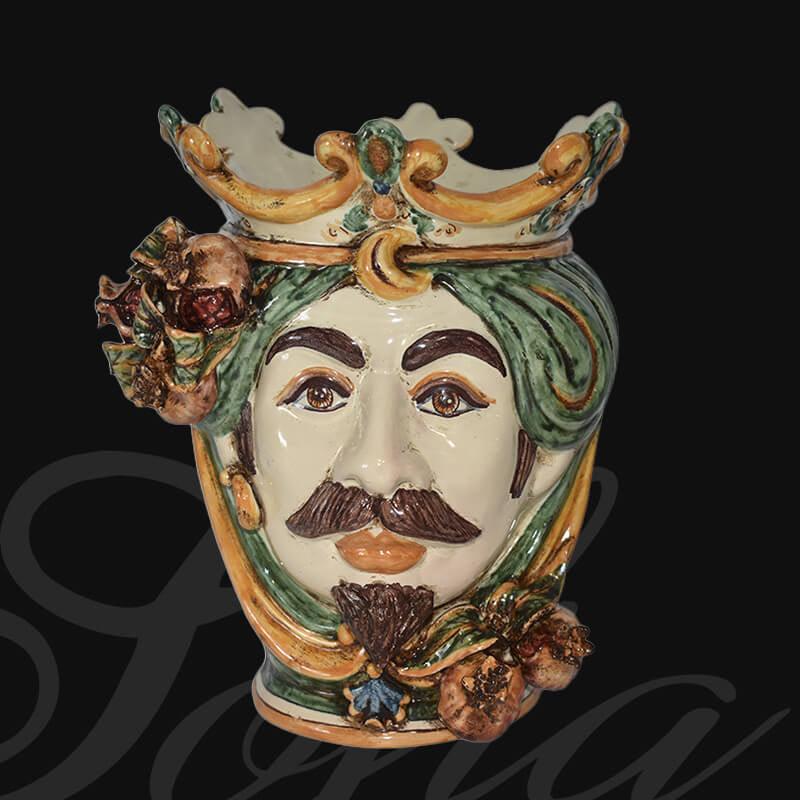 Testa h 25 melograni verde/arancio maschio bianco - Ceramiche di Caltagirone Sofia