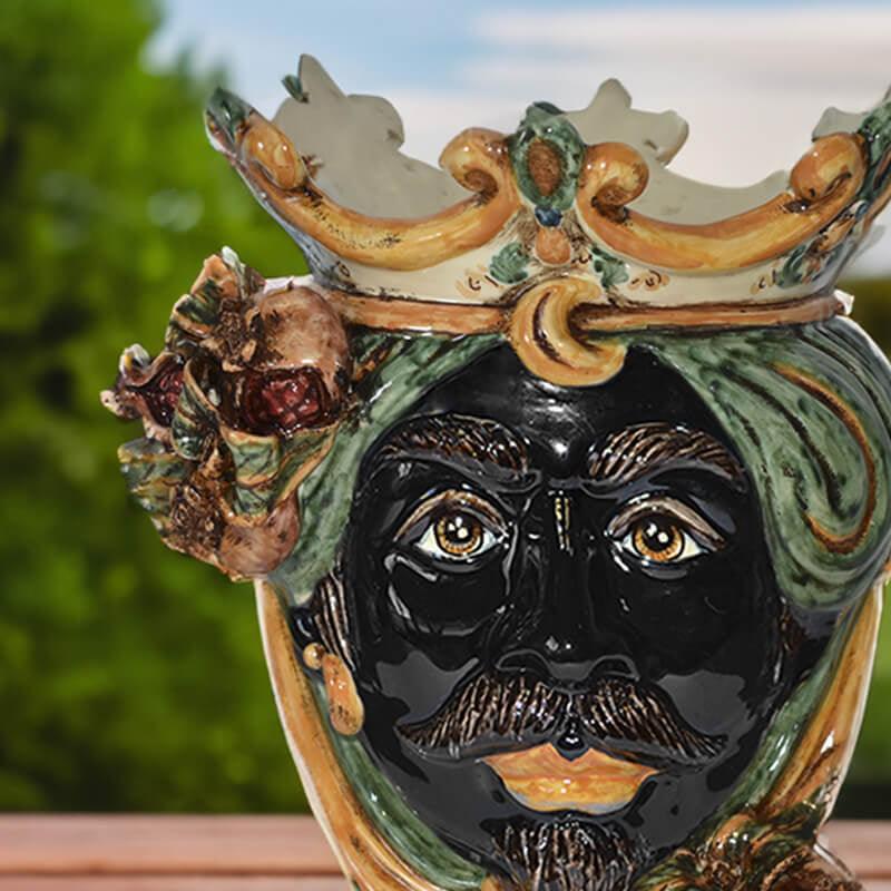 Testa h 25 melograni verde/arancio maschio moro - Ceramiche di Caltagirone Sofia
