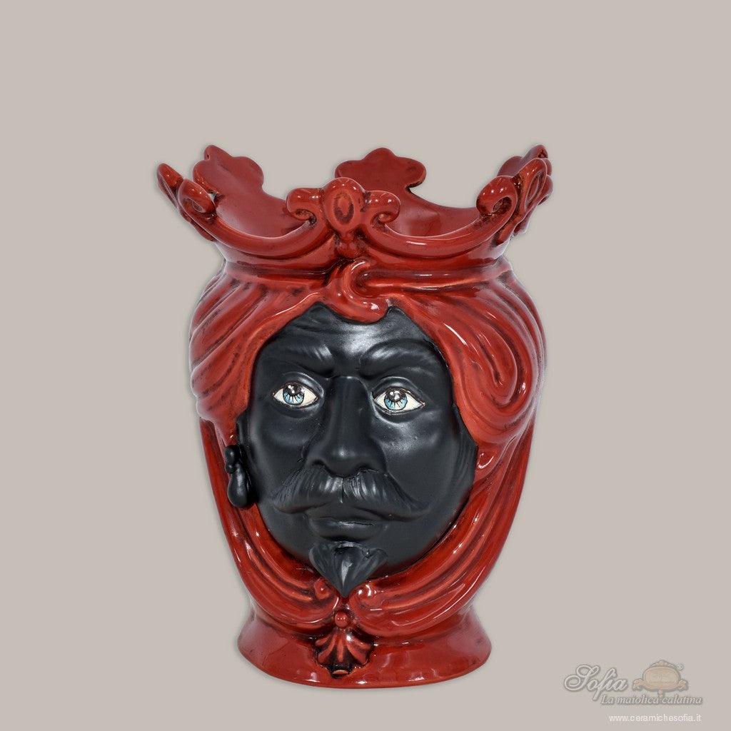 Testa h 25 Rosso Fuoco invecchiato con viso opaco uomo - Ceramiche di Caltagirone Sofia
