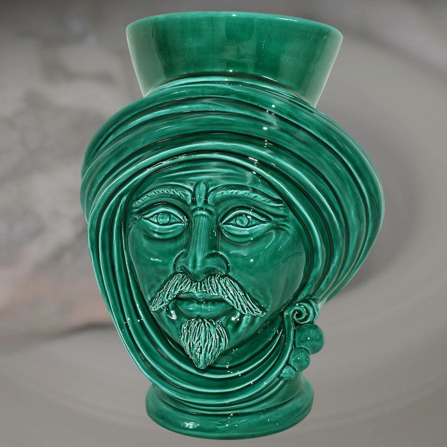 Testa h 30 corona liscia Verde Smeraldo Uomo - Teste di moro moderne Sofia Ceramiche - Ceramiche di Caltagirone Sofia