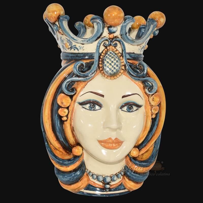 Testa h 38 in blu e arancio femmina - Ceramiche Di Caltagirone Sofia - 1