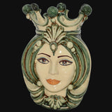 Testa di Moro, Donna, Mono Verde, corona e dettagli colorati. Ceramiche Sofia, Caltagirone