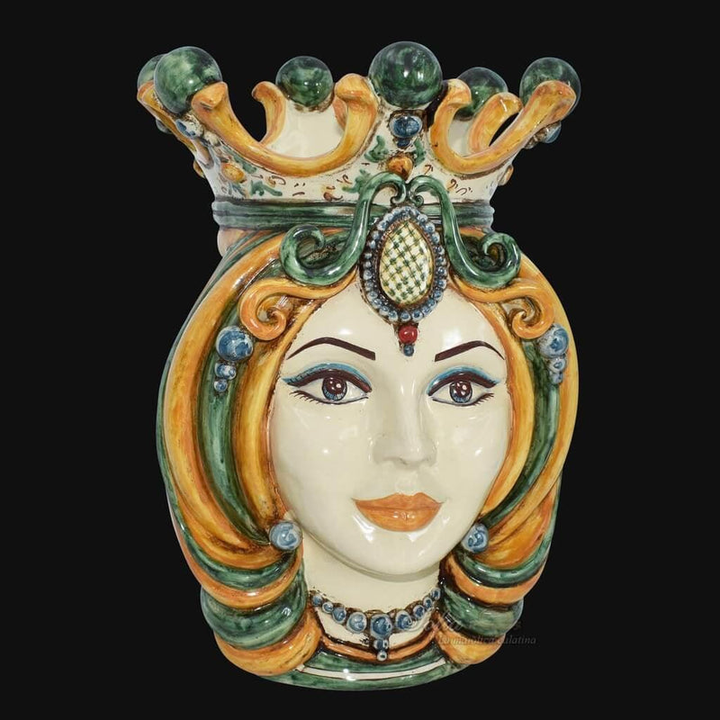 Ceramic Head of Sicily h 38 green and orange female - Sofia Ceramiche artistic Ceramics
