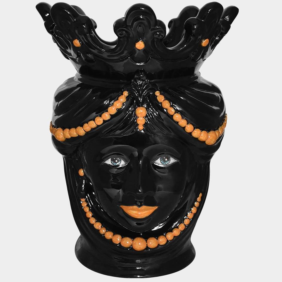 Testa h 40 c/perline black orange femmina - Ceramiche di Caltagirone Sofia