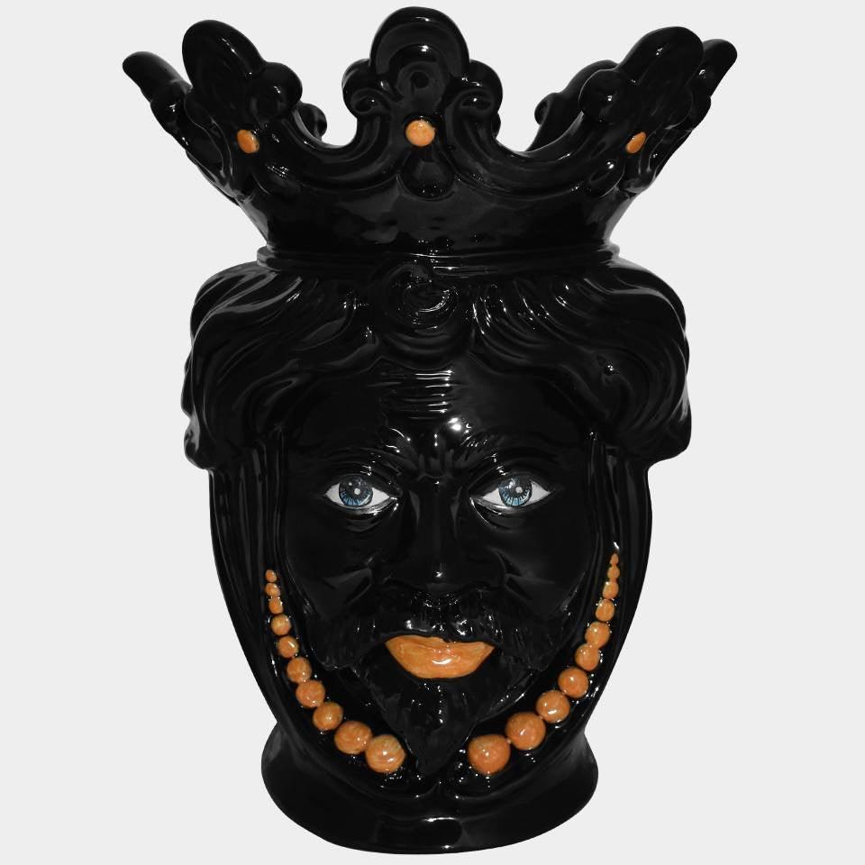 Testa h 40 c/perline black orange maschio - Ceramiche di Caltagirone Sofia