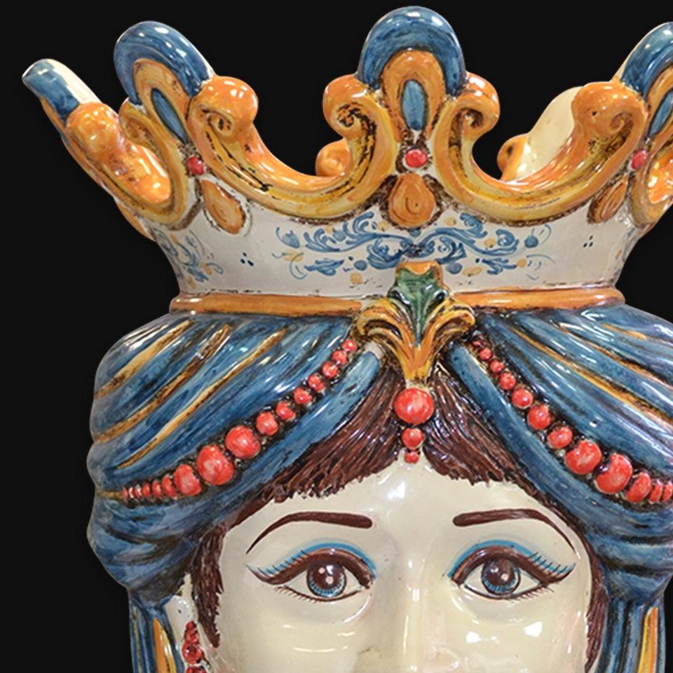 Testa h 40 c/perline decoro sicily femmina - Ceramiche di Caltagirone Sofia
