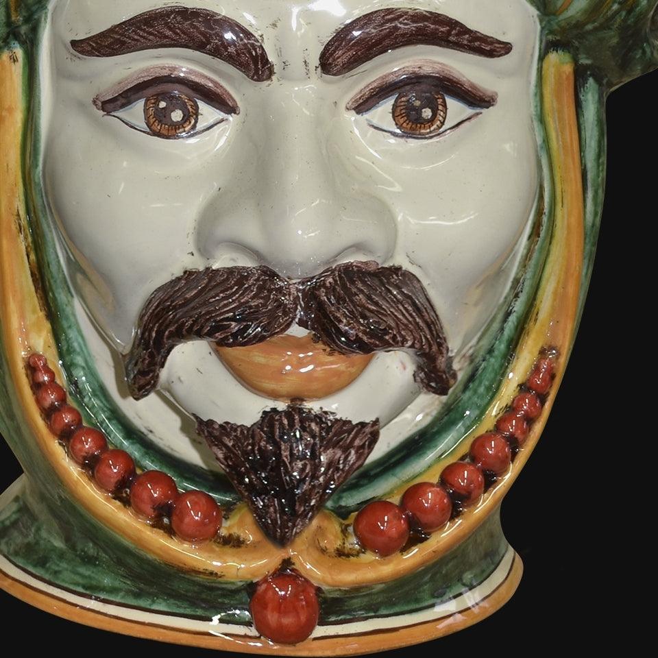 Testa h 40 c/perline verde/arancio maschio bianco - Ceramiche di Caltagirone Sofia