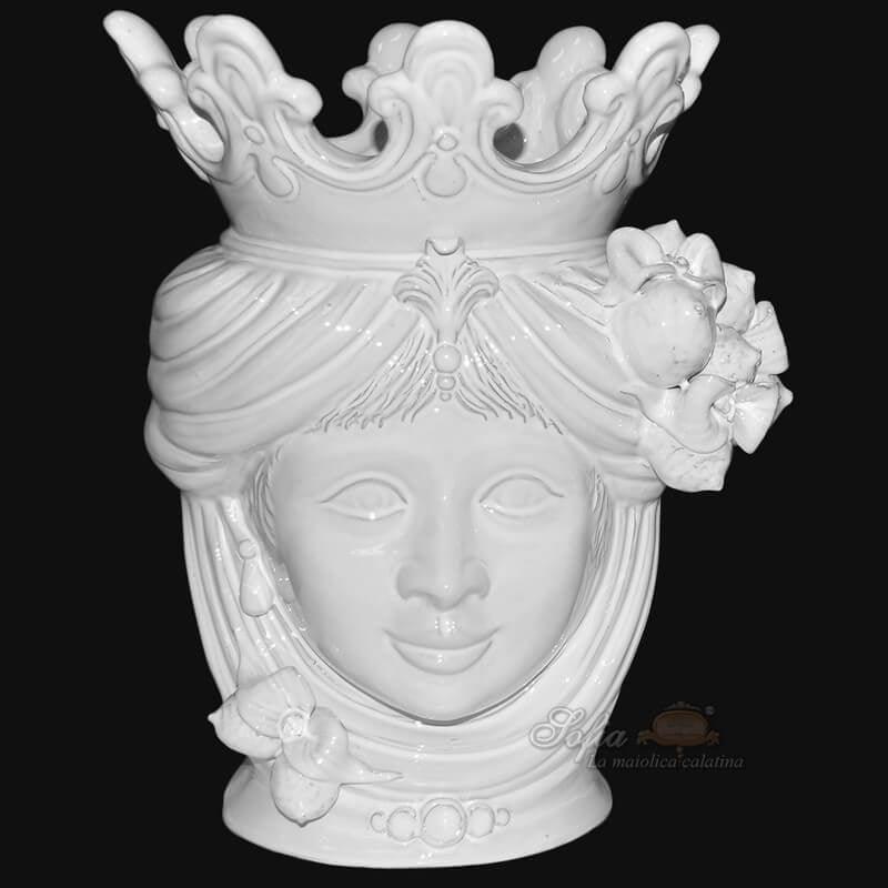 Ceramic Head with lemons h 40 white line female - Modern Moorish heads Sofia Ceramiche