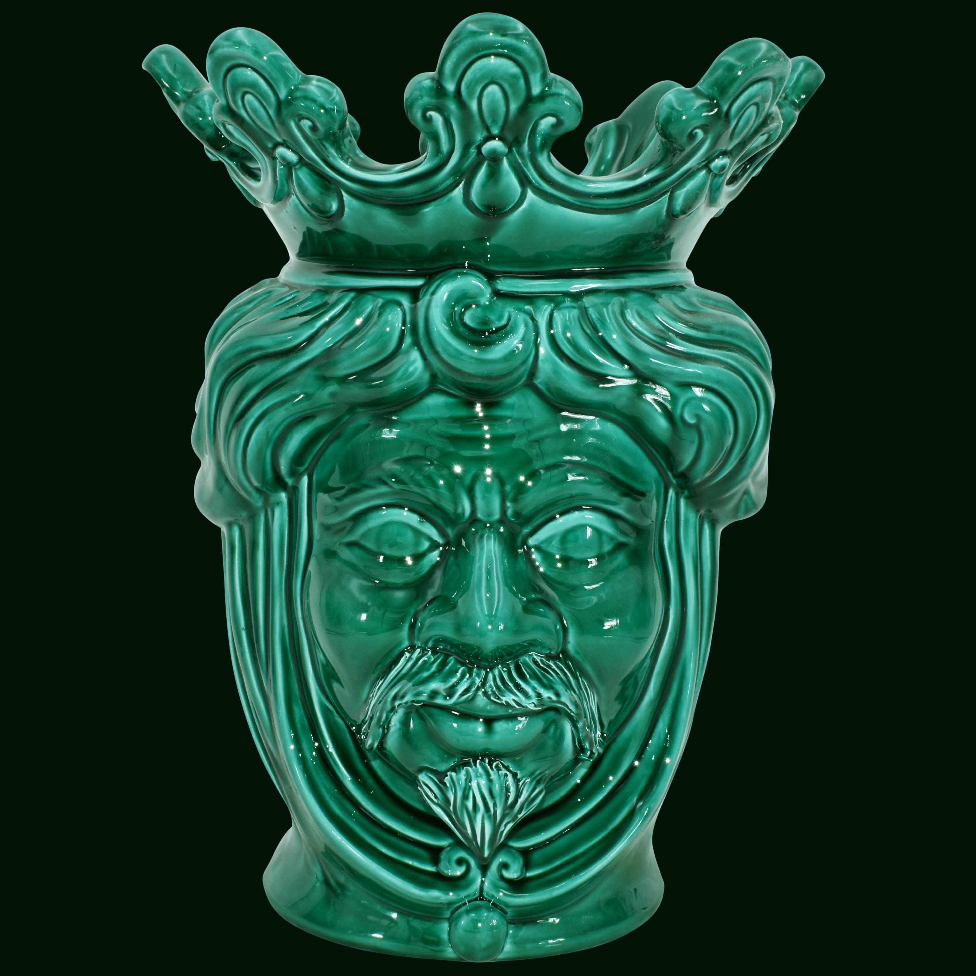 Testa h 40 liscia verde smeraldo maschio - Ceramiche di Caltagirone Sofia
