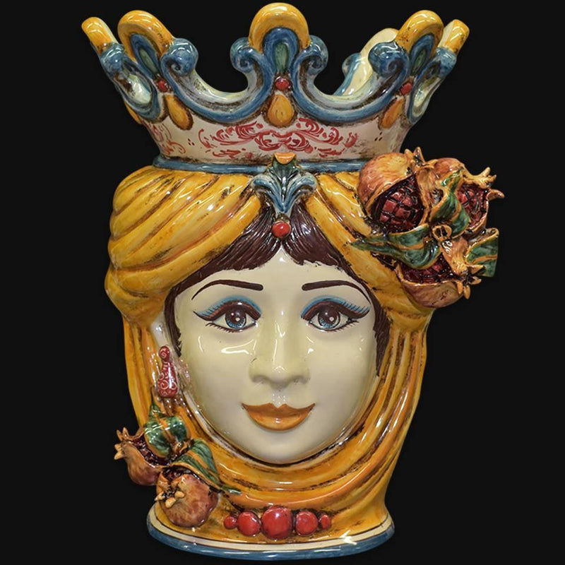 Ceramic Head with pomegranate h 40 yellow/orange female