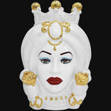 Testa di Moro con Turbante, Donna, White and Gold, corona dorata e dettagli. Ceramica siciliana di Caltagirone, Sofia