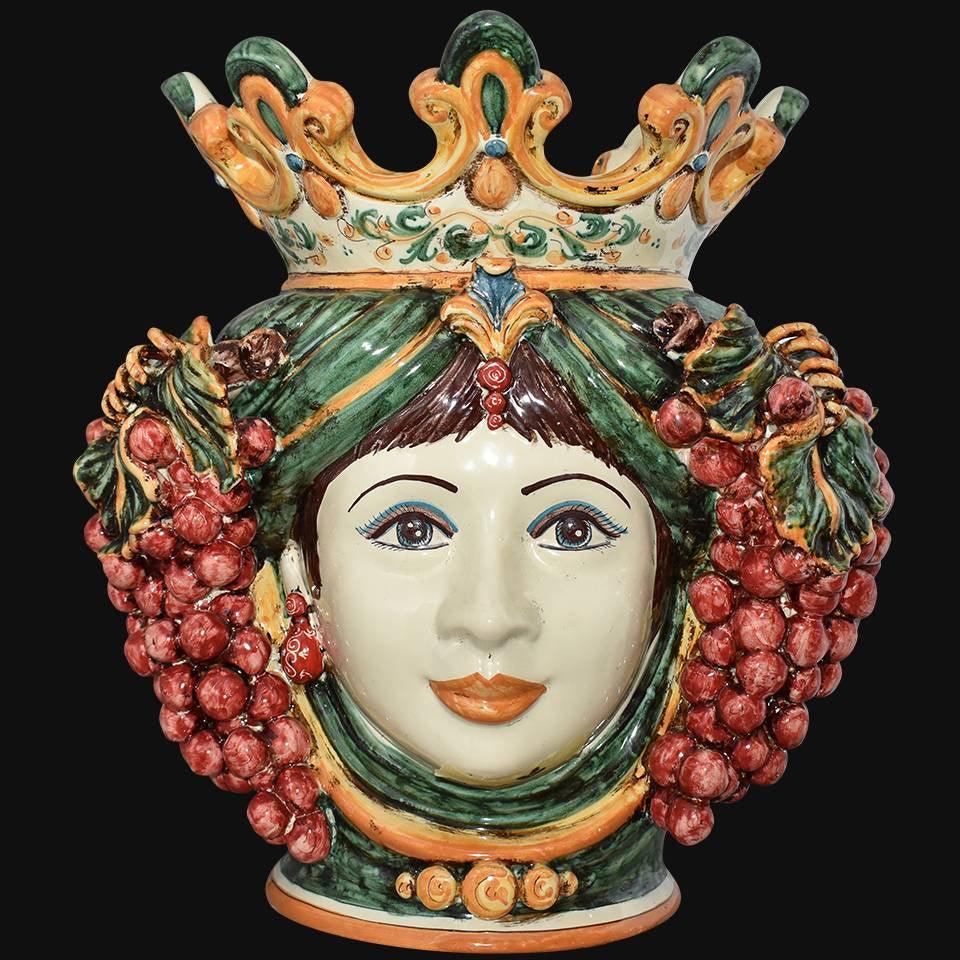 Testa h 40 uva verde e arancio donna - Ceramiche di Caltagirone Sofia