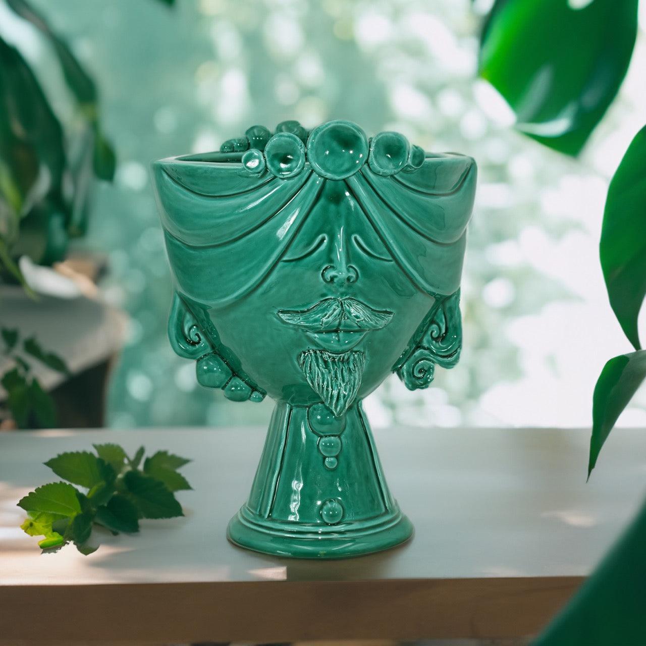 Testa Uomo in Ceramica Caltagirone | Zahira Verde Smeraldo 30cm - Ceramiche di Caltagirone Sofia
