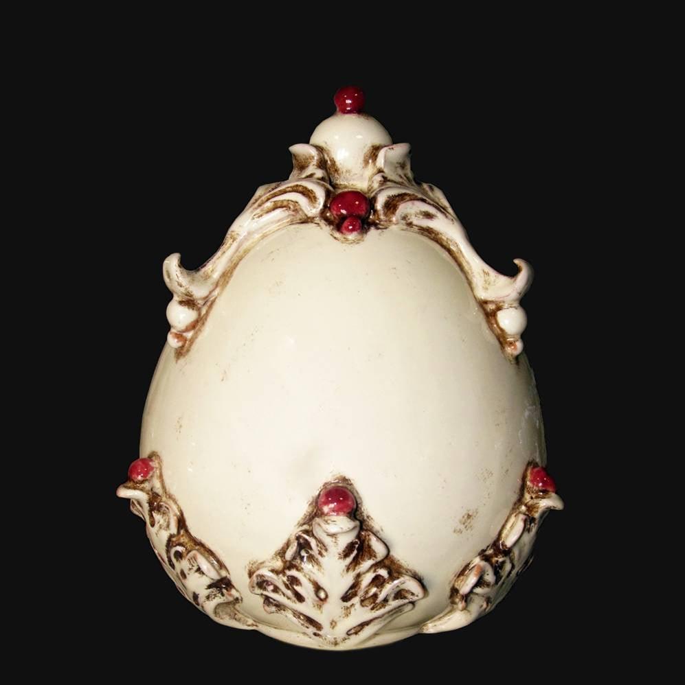 Uovo in ceramica h 22 plastico Sofia Avorio e Bordeaux - Ceramiche di Caltagirone