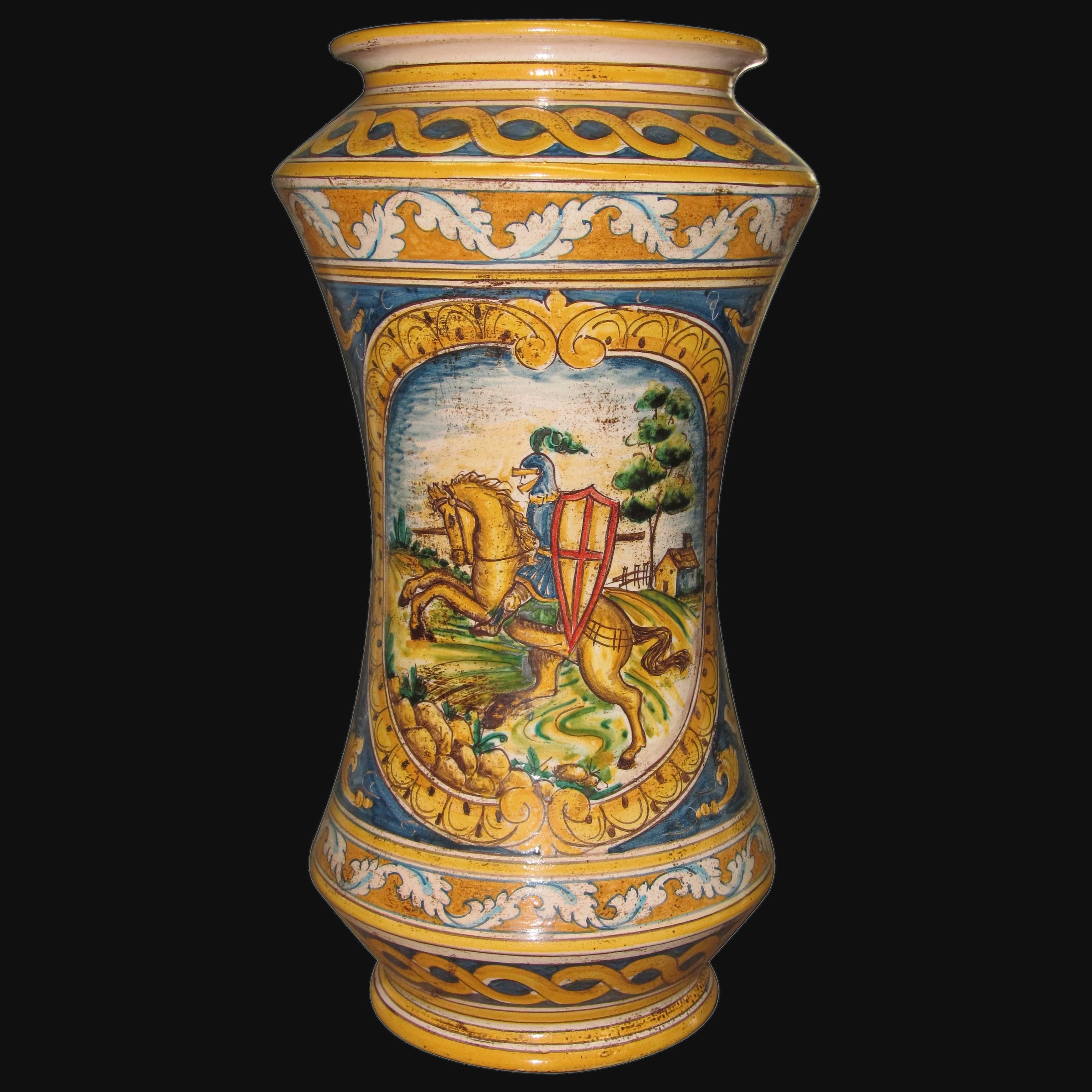 Vaso albarello h 25/30 ornato calatino c/cavaliere - Ceramiche di Caltagirone Sofia