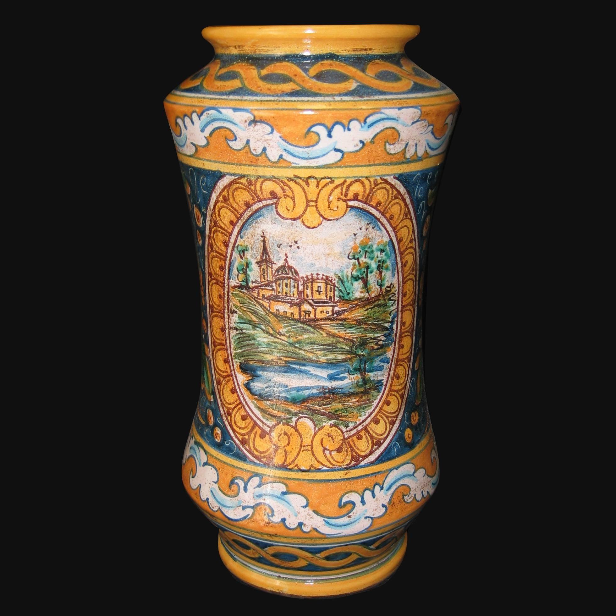 Vaso albarello h 25/30 ornato calatino c/paesaggio - Ceramiche di Caltagirone Sofia