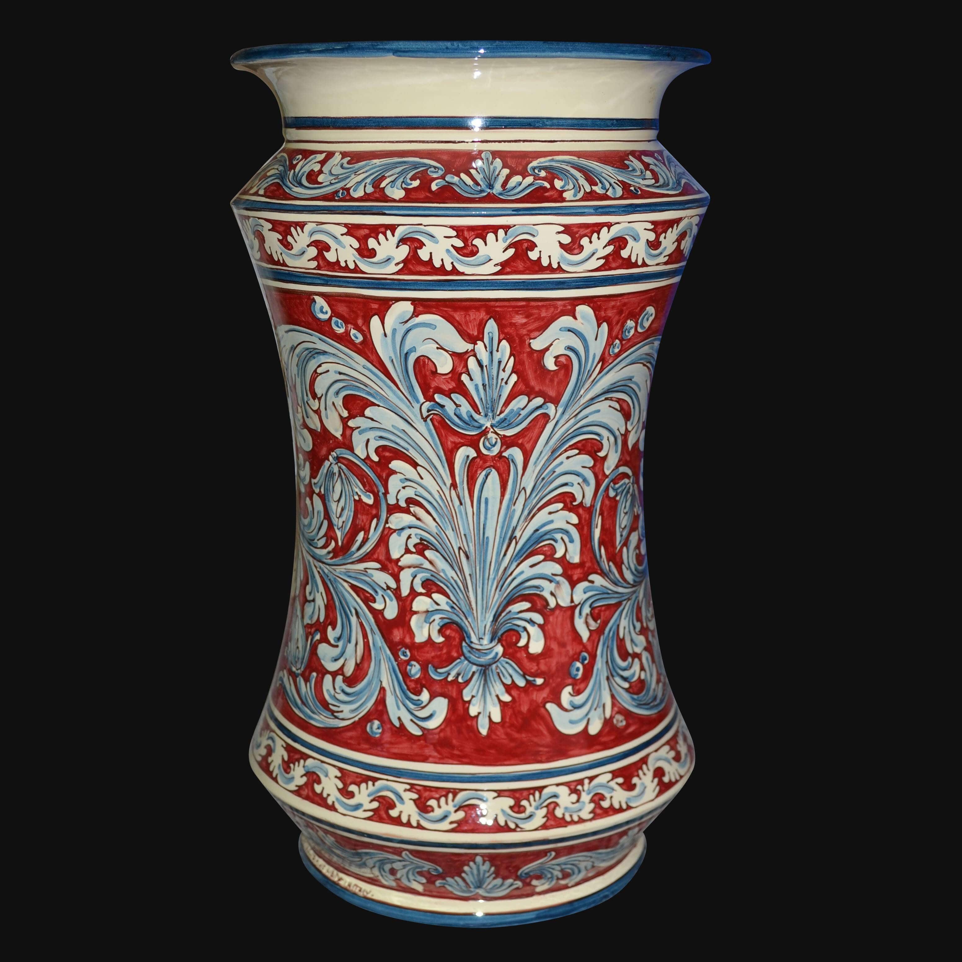 Vaso albarello h 30 ornato blu e bordeaux - Ceramiche di Caltagirone Sofia
