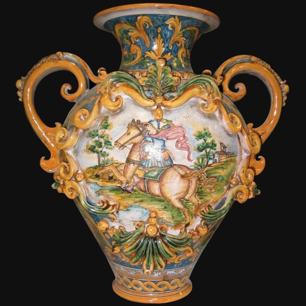 Vaso anfora h 40 c/greca rilievo cavaliere ornato calatino - Ceramica di Caltagirone Sofia